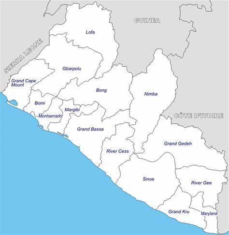 Map of Liberia showing all 15 counties